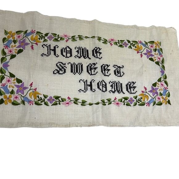 Handmade Home Floral “Home Sweet Home” Finished Embroidered Cross Stitch 21"x11" - Picture 6 of 9